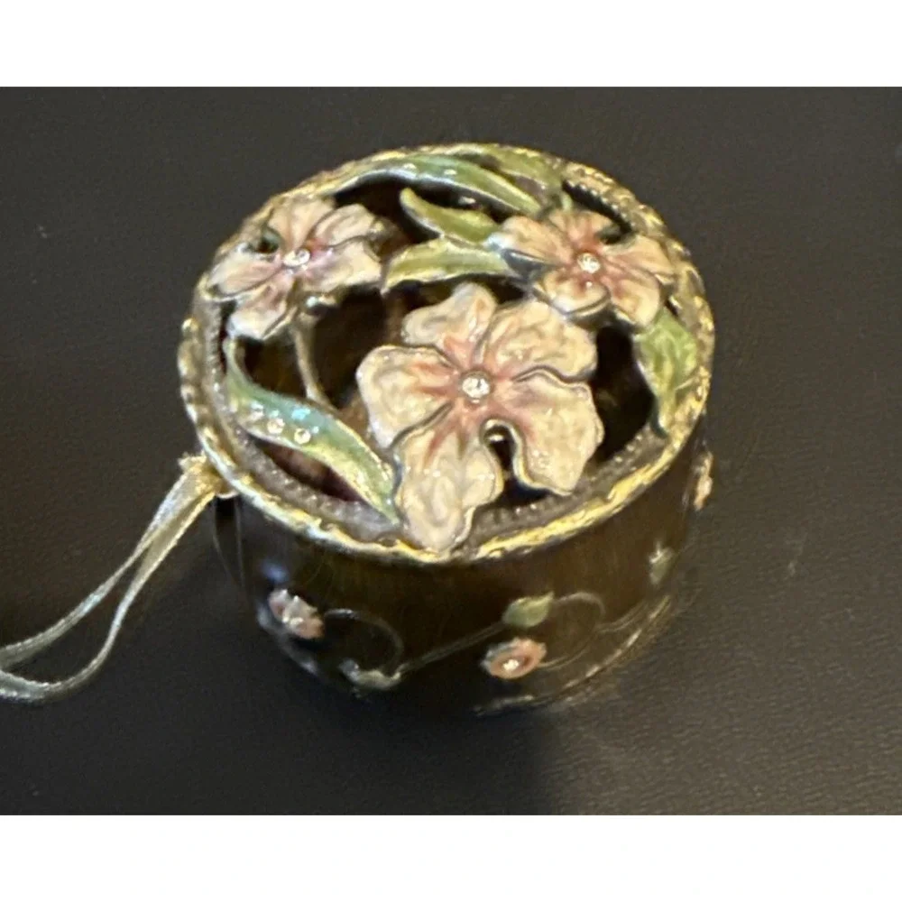 Collette‎ Et Cie Genuine Czech Crystal Floral  Enamel Trinket Stamp Jewelry Box